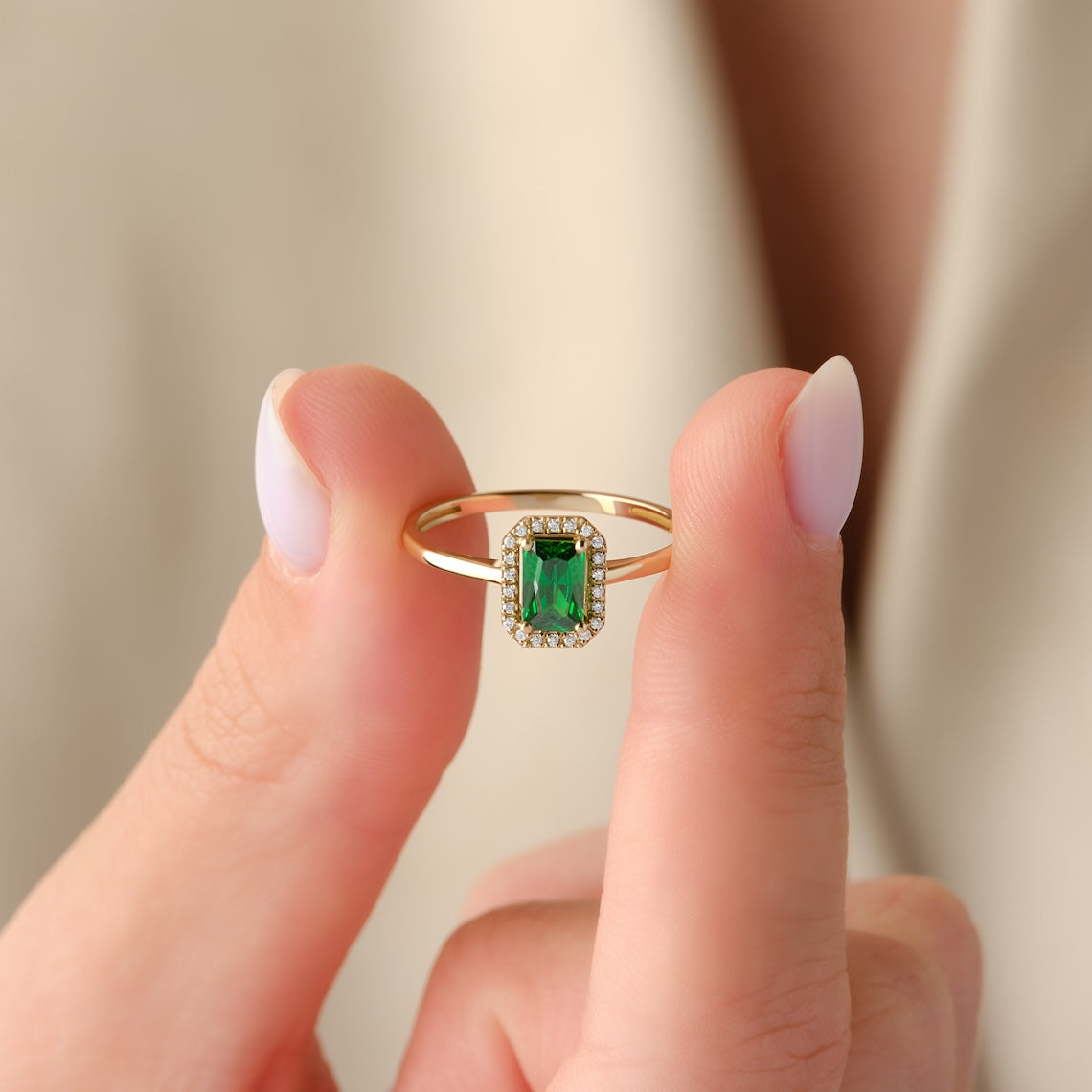 Emerald Cut Halo Ring 14k Gold
