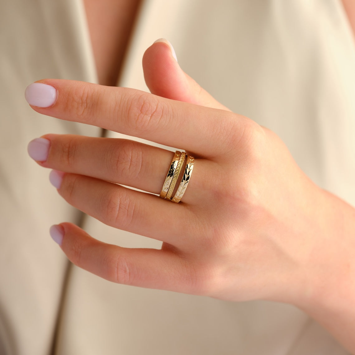 14k Gold Herringbone Pattern Wedding Ring