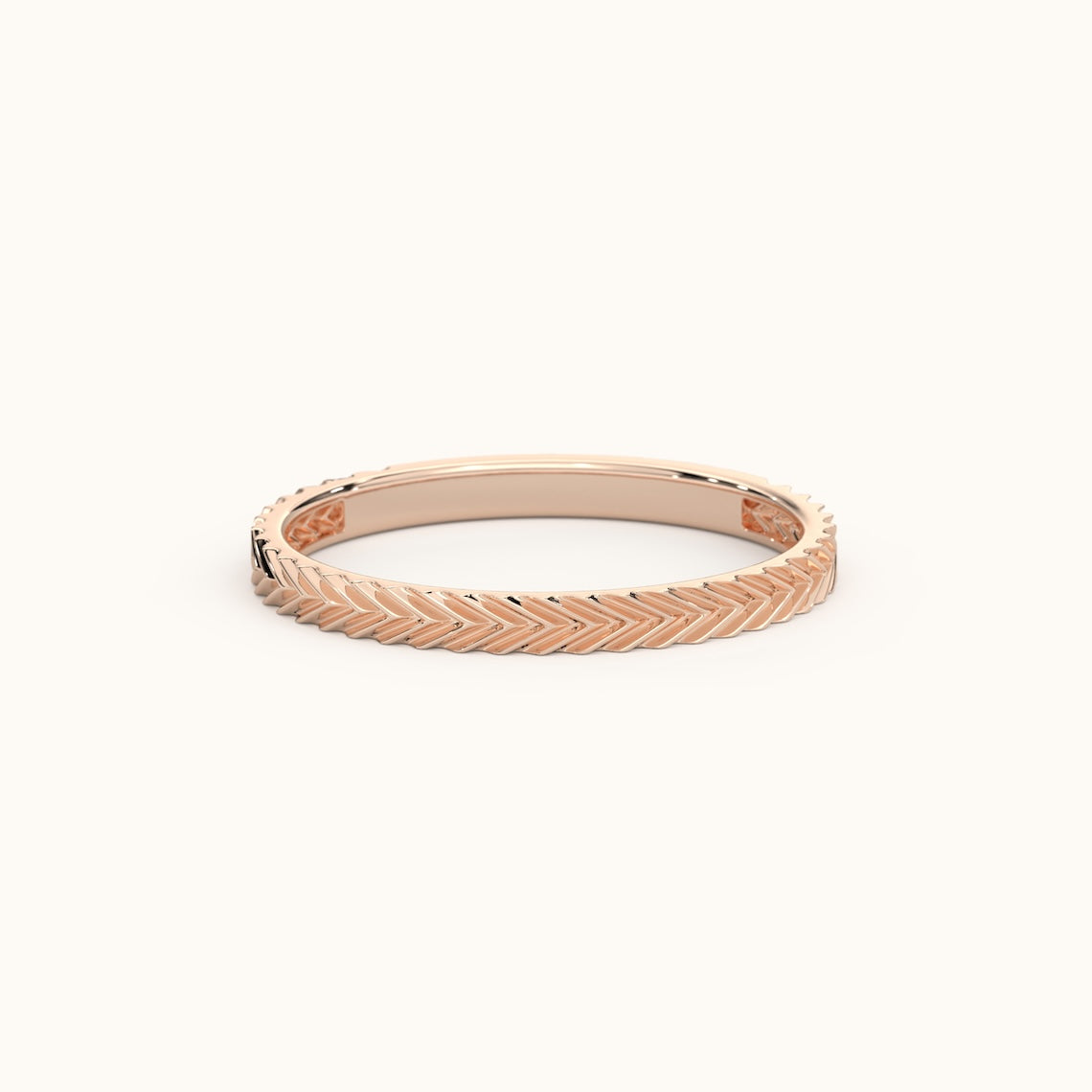 14k Gold Herringbone Pattern Wedding Ring