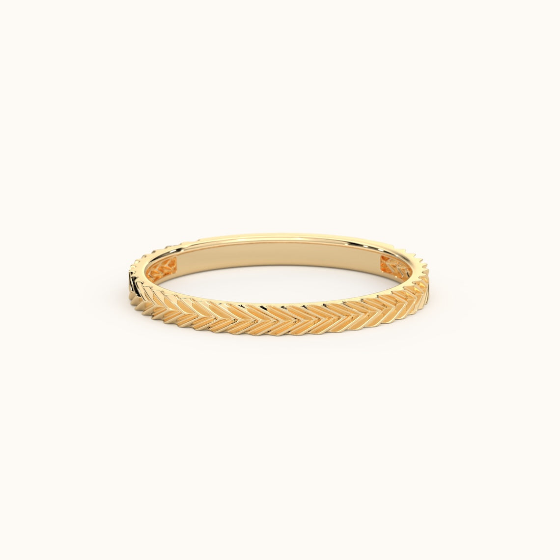 14k Gold Herringbone Pattern Wedding Ring