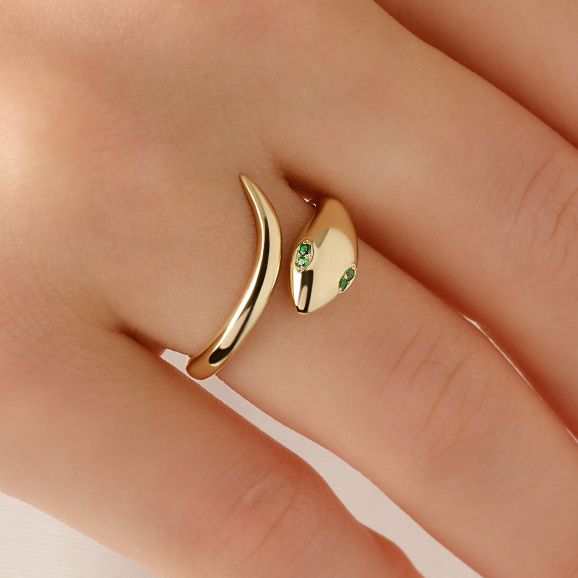 14k Gold Snake Ring Emerald Eyes