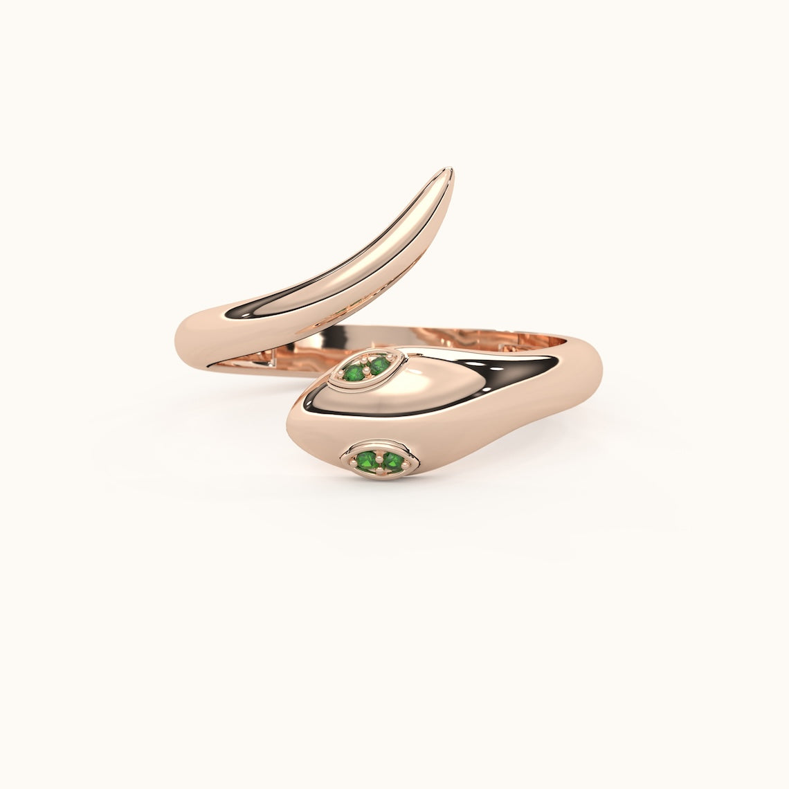 14k Gold Snake Ring Emerald Eyes