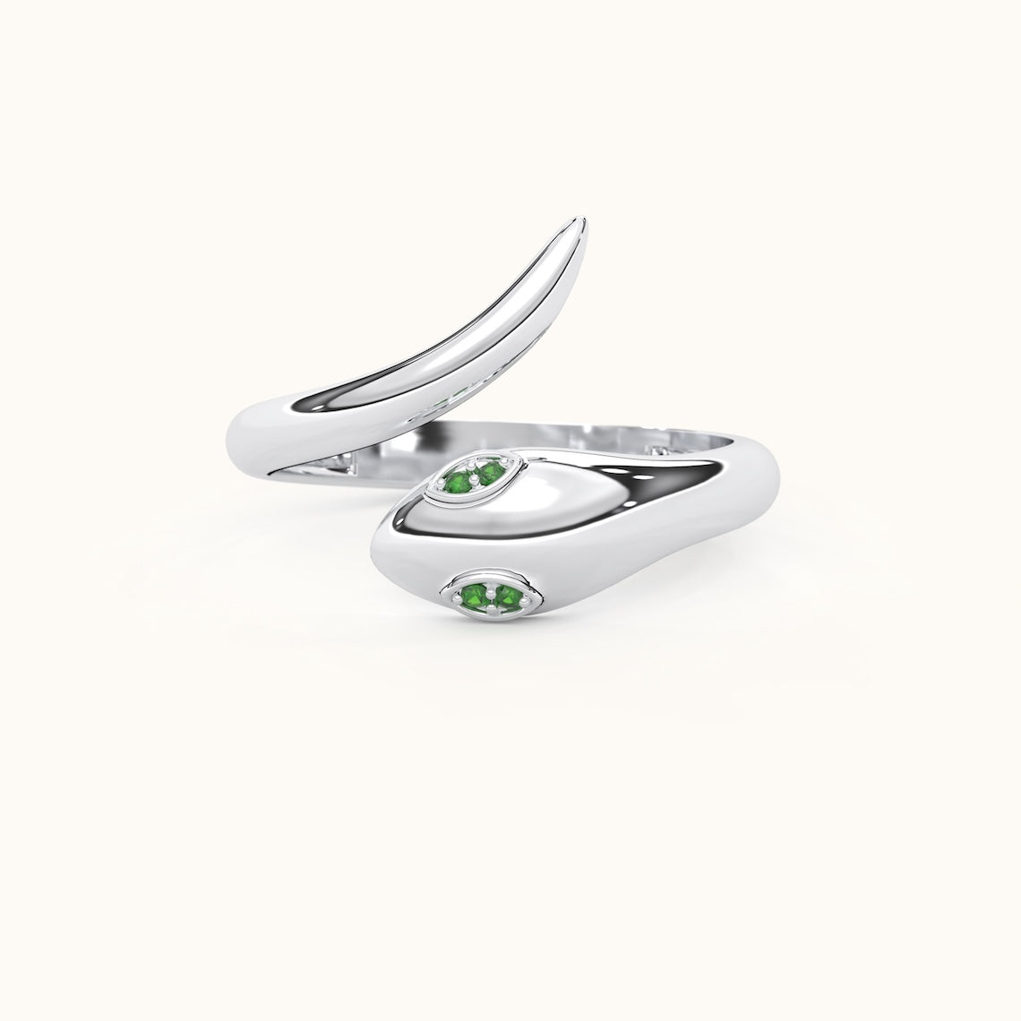 14k Gold Snake Ring Emerald Eyes