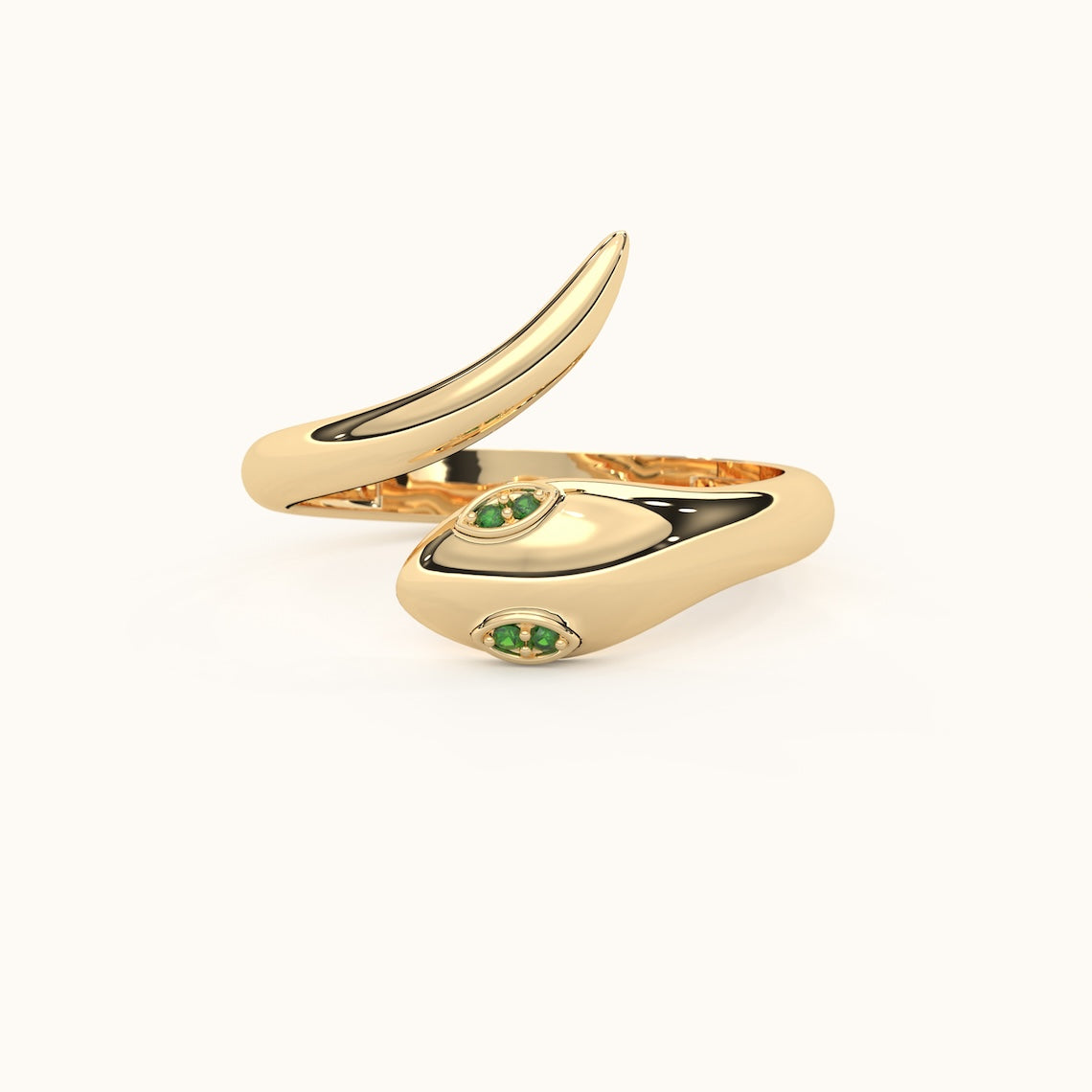 14k Gold Snake Ring Emerald Eyes