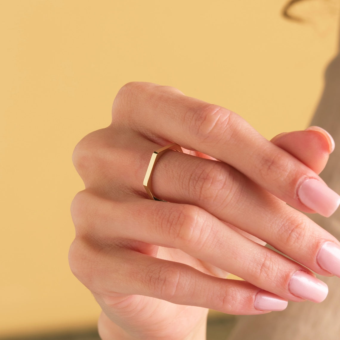 14k Gold Octagonal Bolt Ring