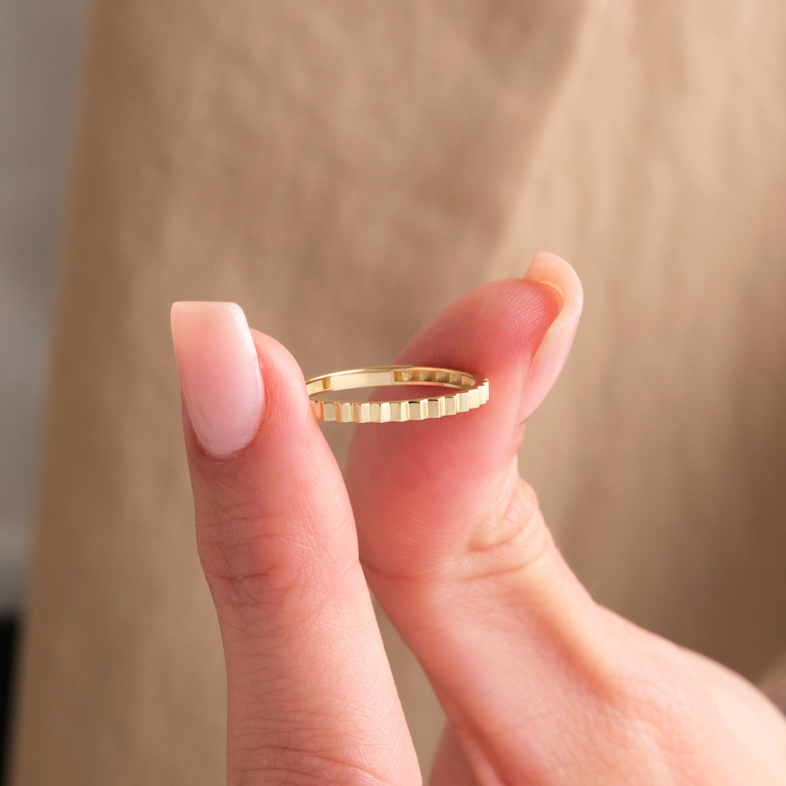 14k Gold Ridged Wedding Band