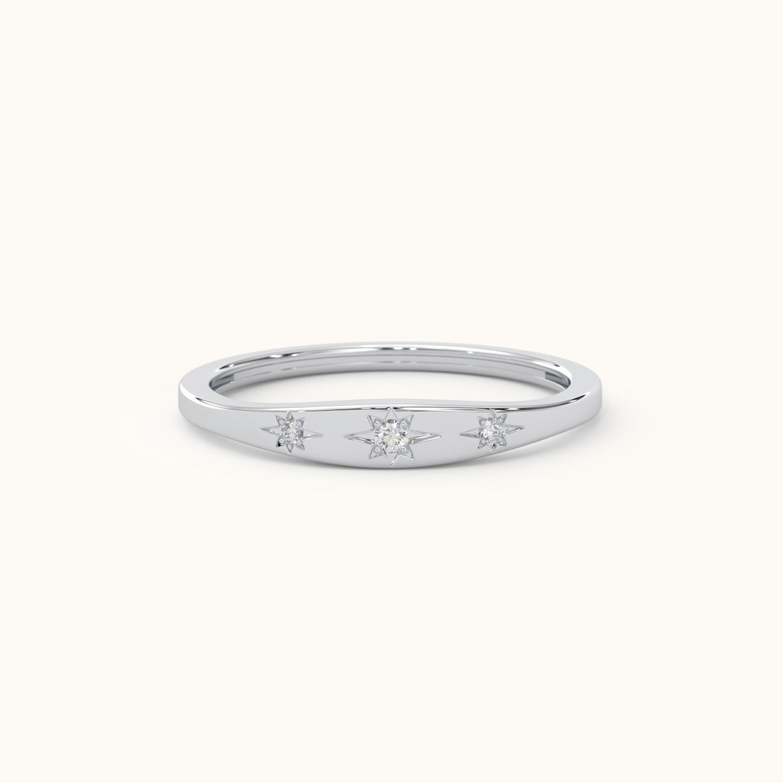 Three Stone Diamond Star Ring 14k Gold