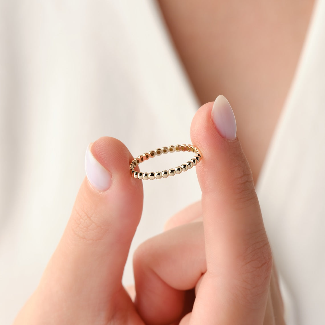 14k Gold Beaded Wedding Band