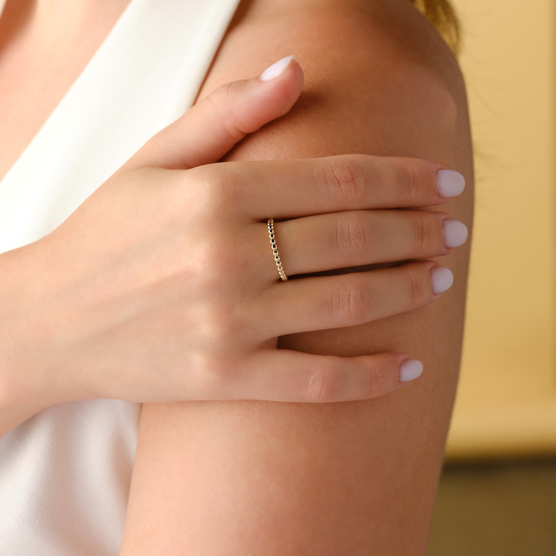 14k Gold Beaded Wedding Band