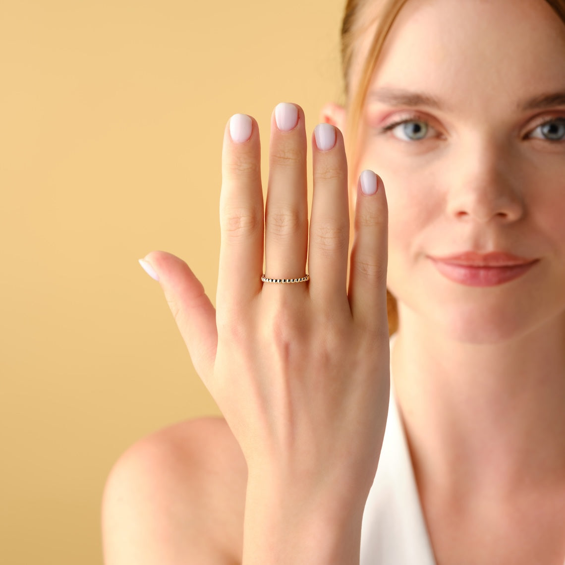 14k Gold Beaded Wedding Band