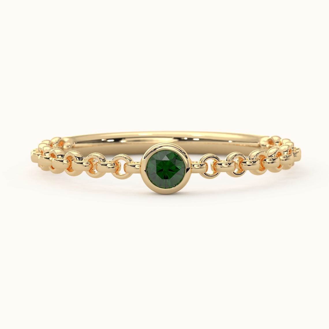 Solitaire Diamond Chain Ring 14k Gold