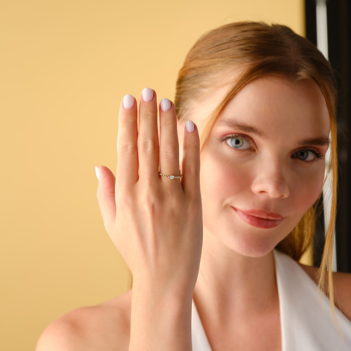 Solitaire Diamond Chain Ring 14k Gold