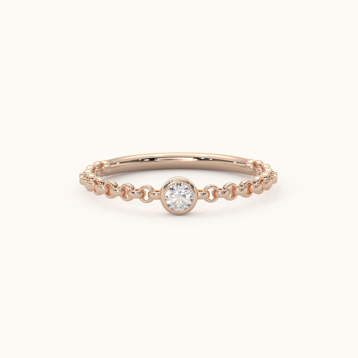 Solitaire Diamond Chain Ring 14k Gold