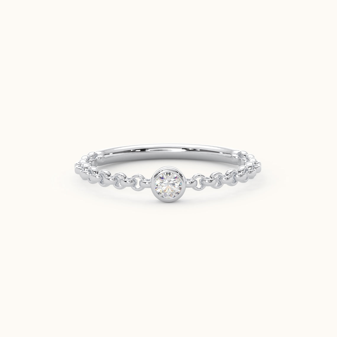 Solitaire Diamond Chain Ring 14k Gold