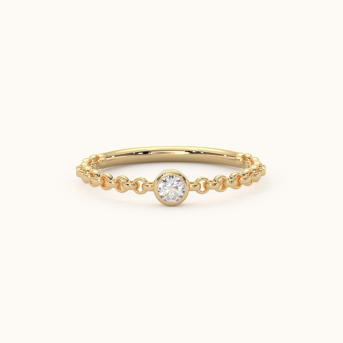 Solitaire Diamond Chain Ring 14k Gold