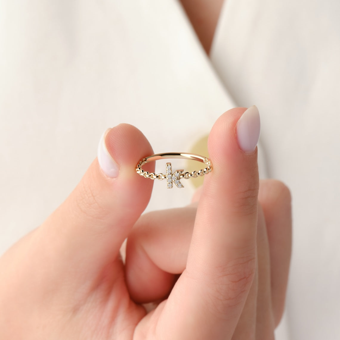 Chain Band Initial Ring 14k Gold
