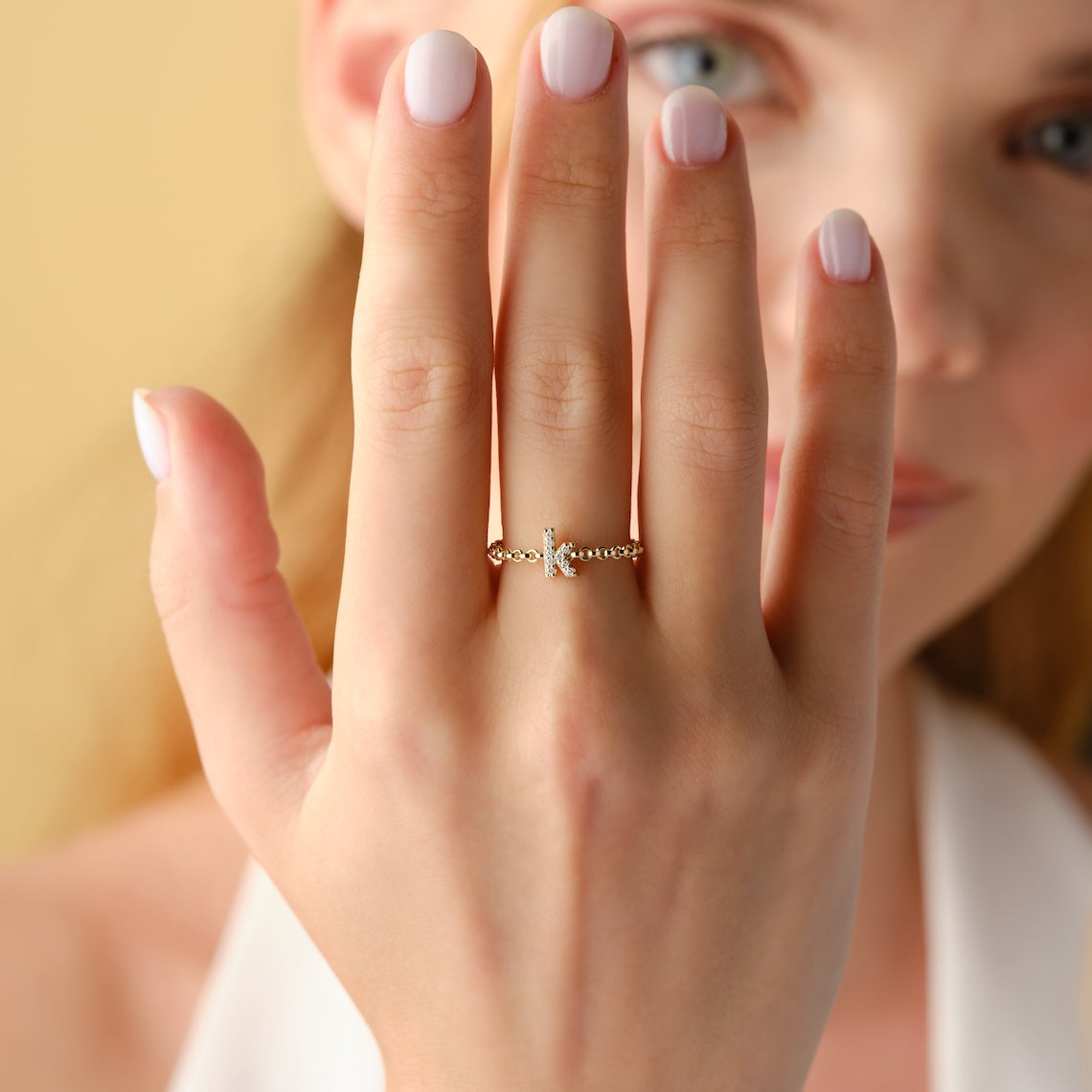 Chain Band Initial Ring 14k Gold