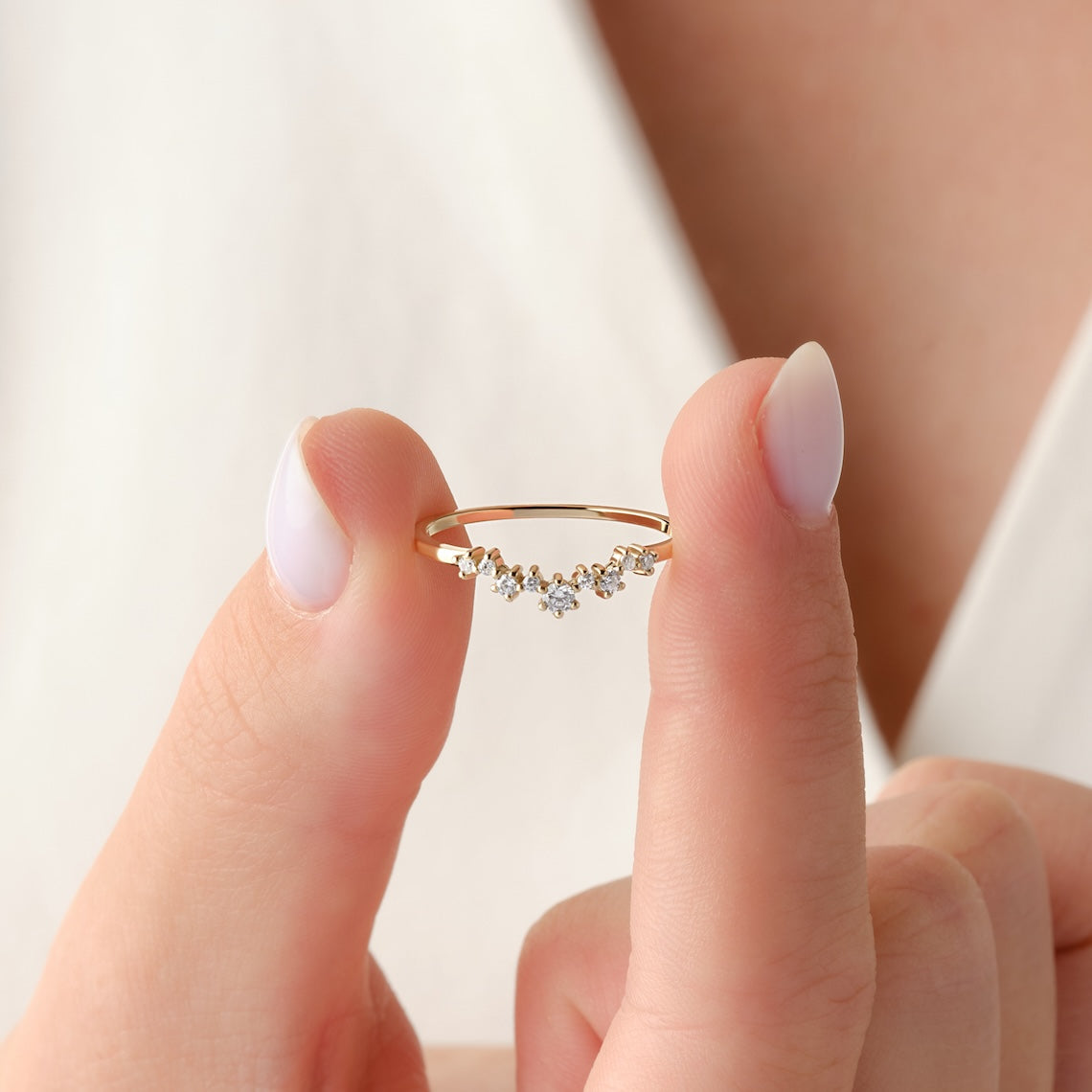 Curved Diamond Cluster Ring 14k Gold