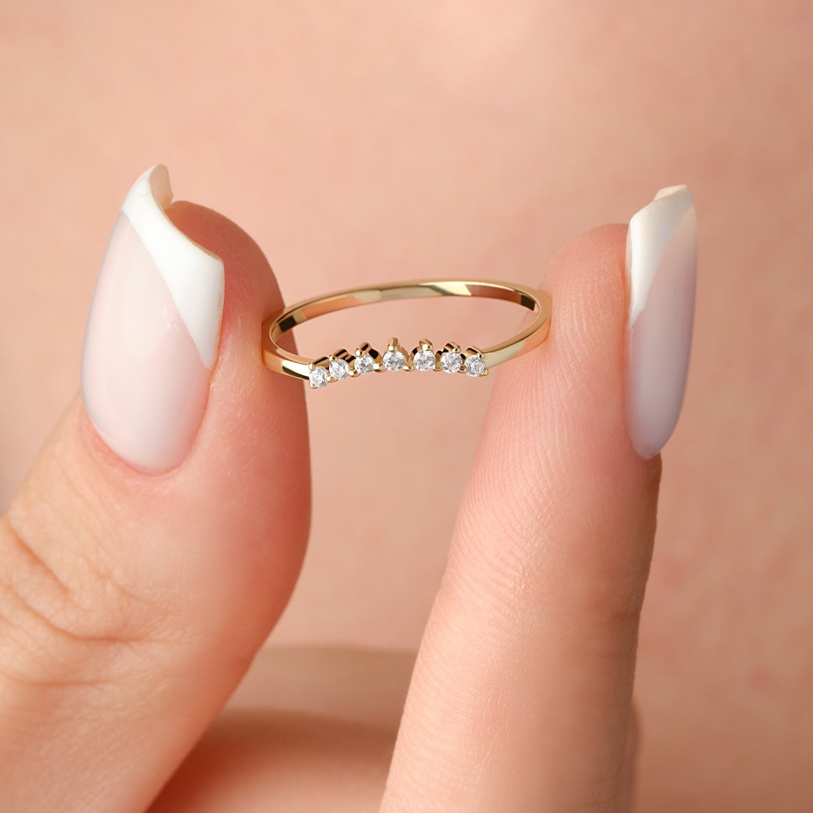 Curved Diamond Wedding Band 14k Gold