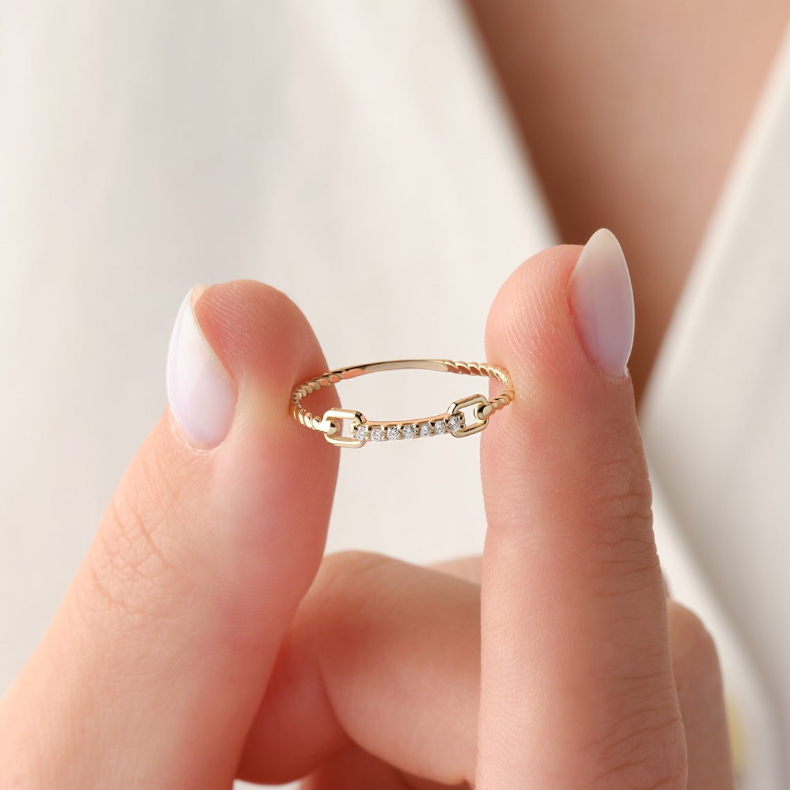 Diamond Twisted Belt Ring 14k Gold