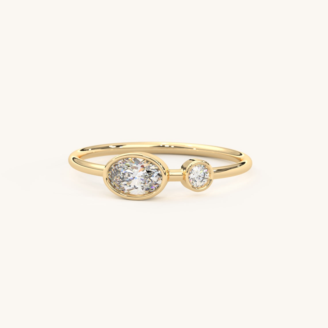 Oval Diamond Bezel Set Ring 14k Gold