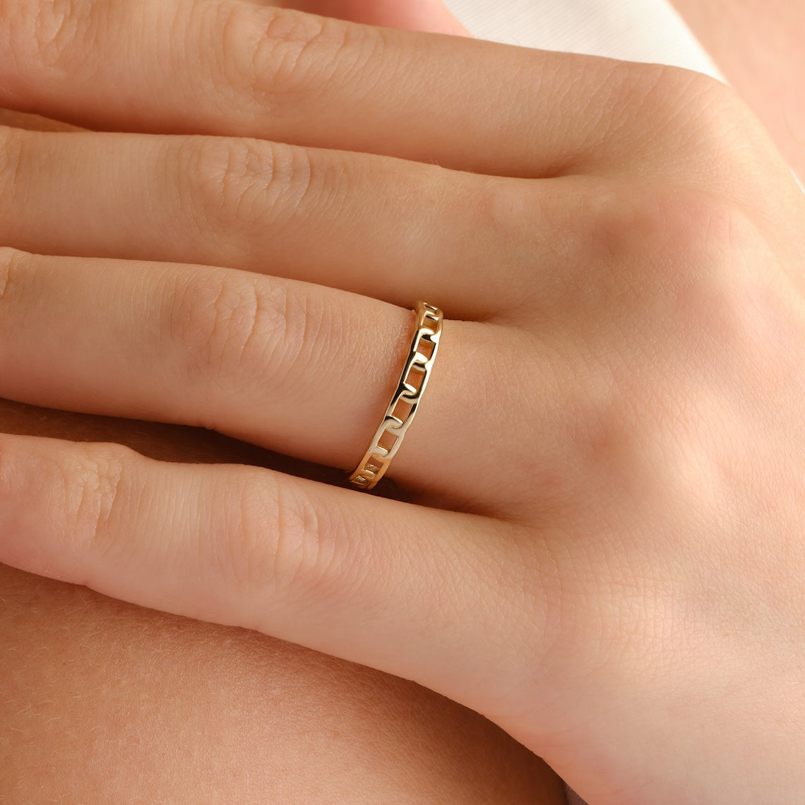 14k Gold Cuban Chain Stacking Ring