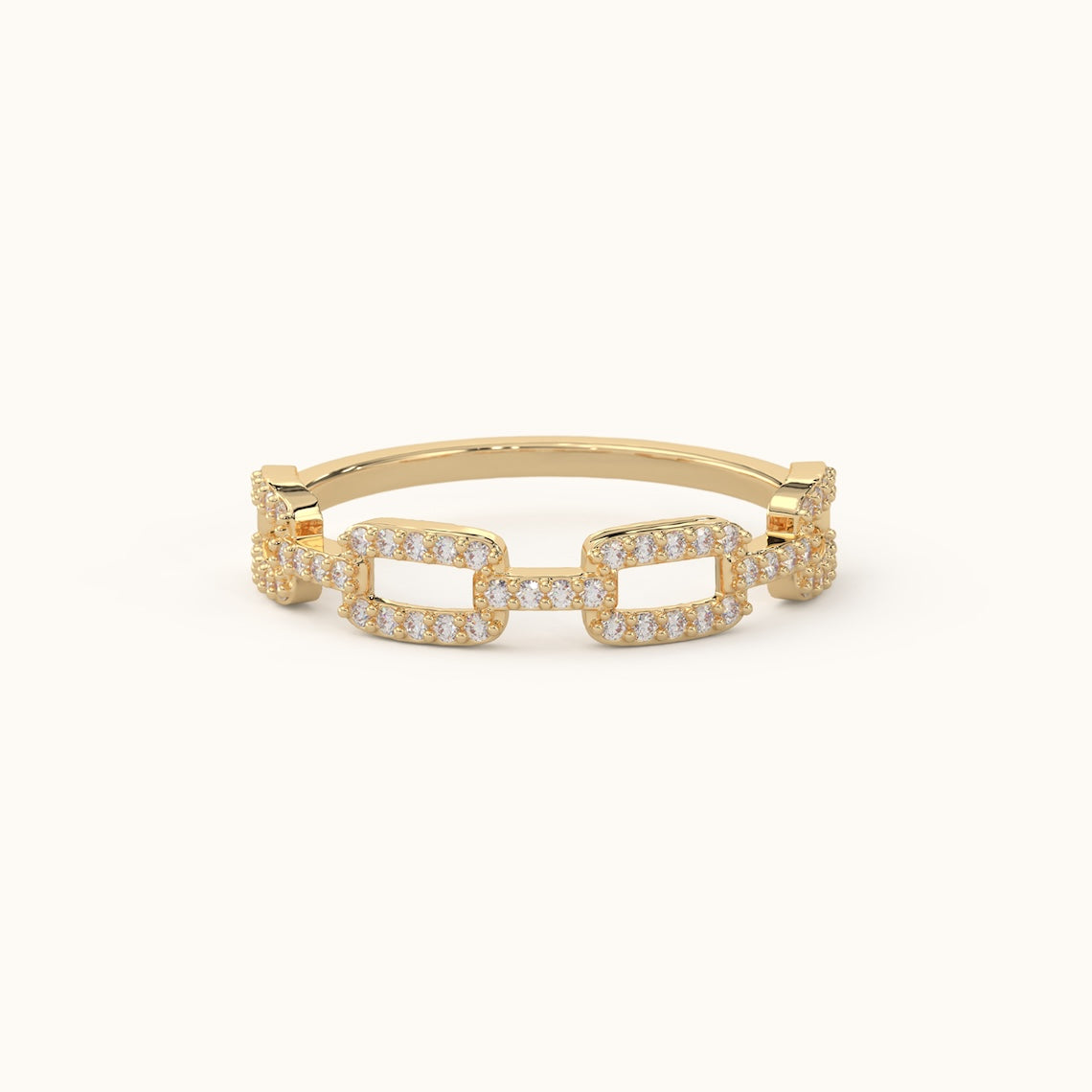Pave Diamond Chain Link Ring 14k Gold