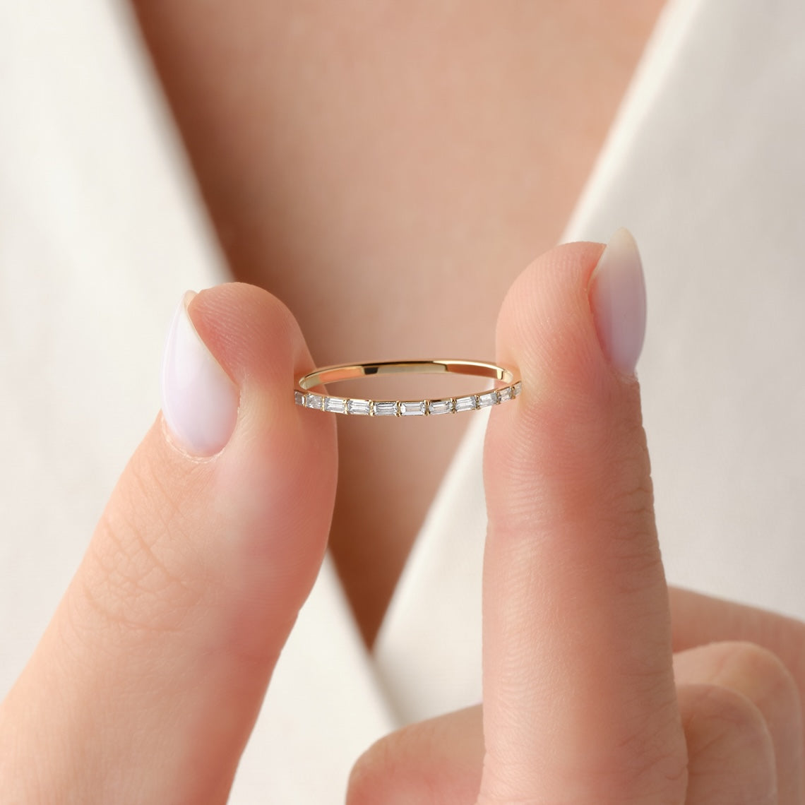 Half Eternity Baguette Cut Diamond Ring 14k Gold