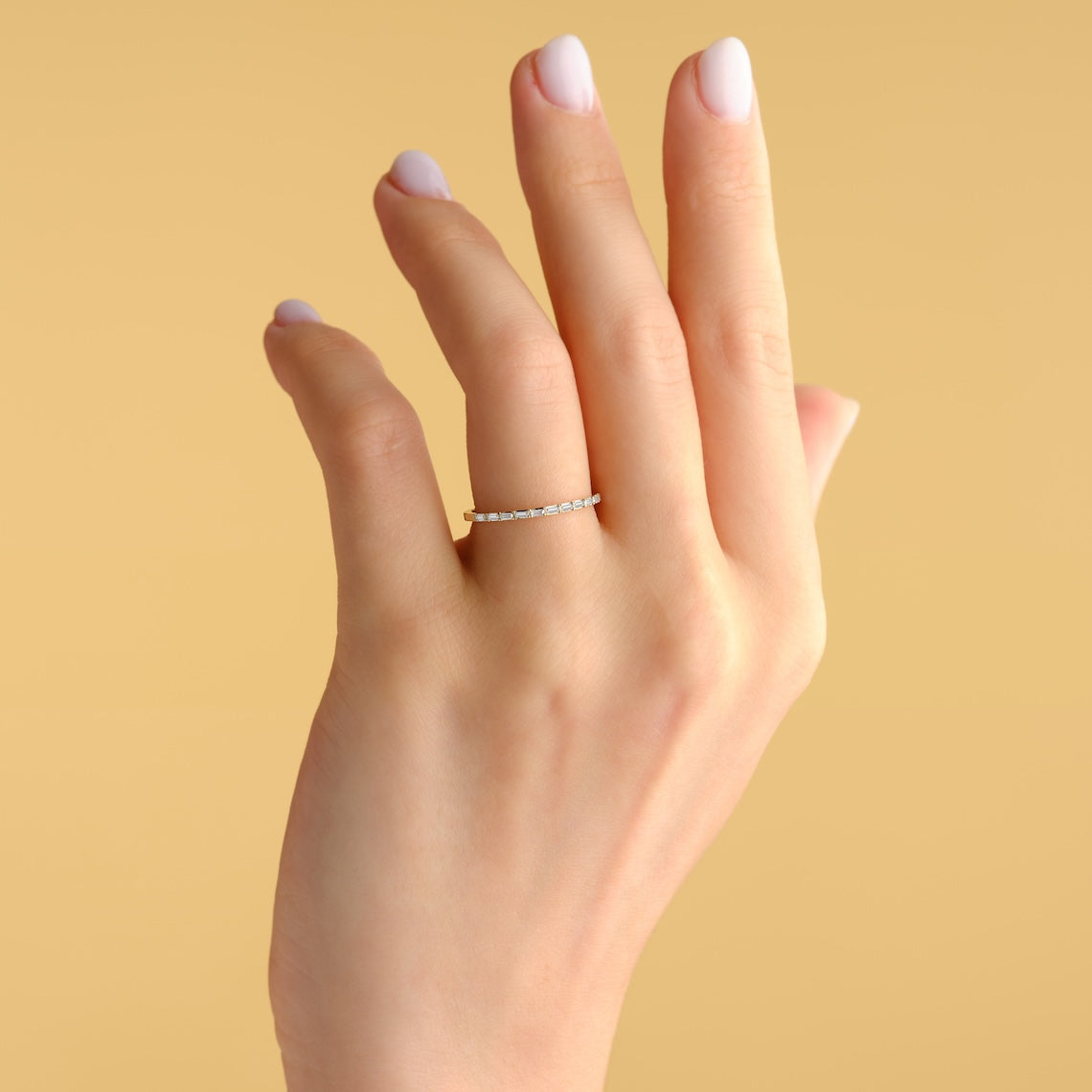 Half Eternity Baguette Cut Diamond Ring 14k Gold