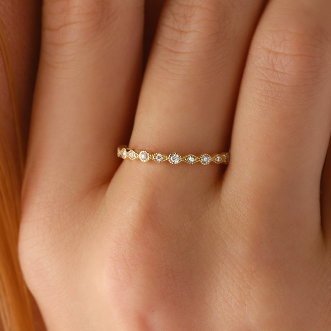 Bezel Set Milgrain Detailing Ring 14k Gold