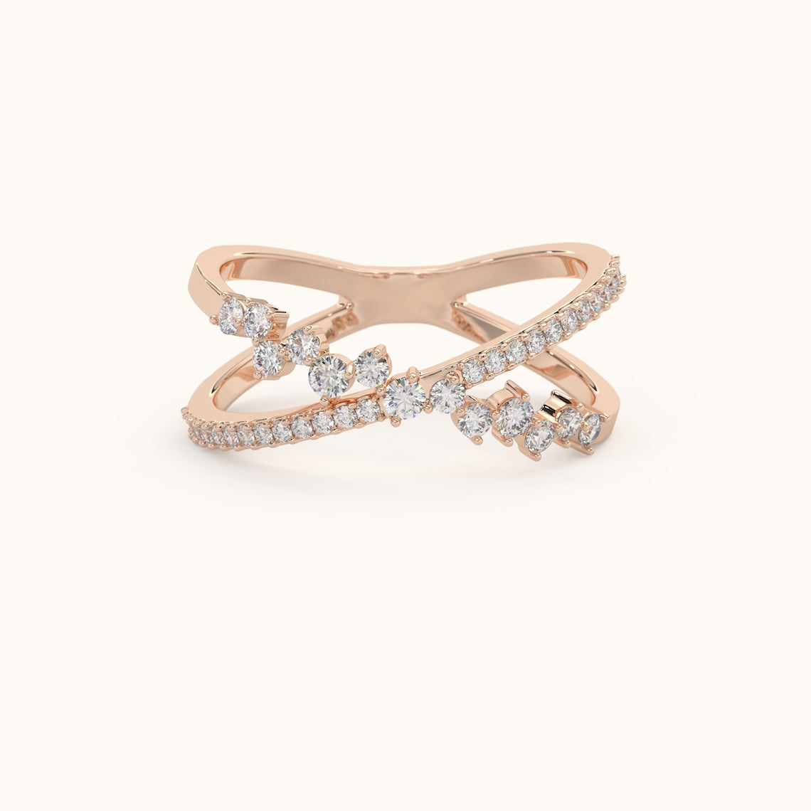 14k Gold Diamond Crossover Band Ring