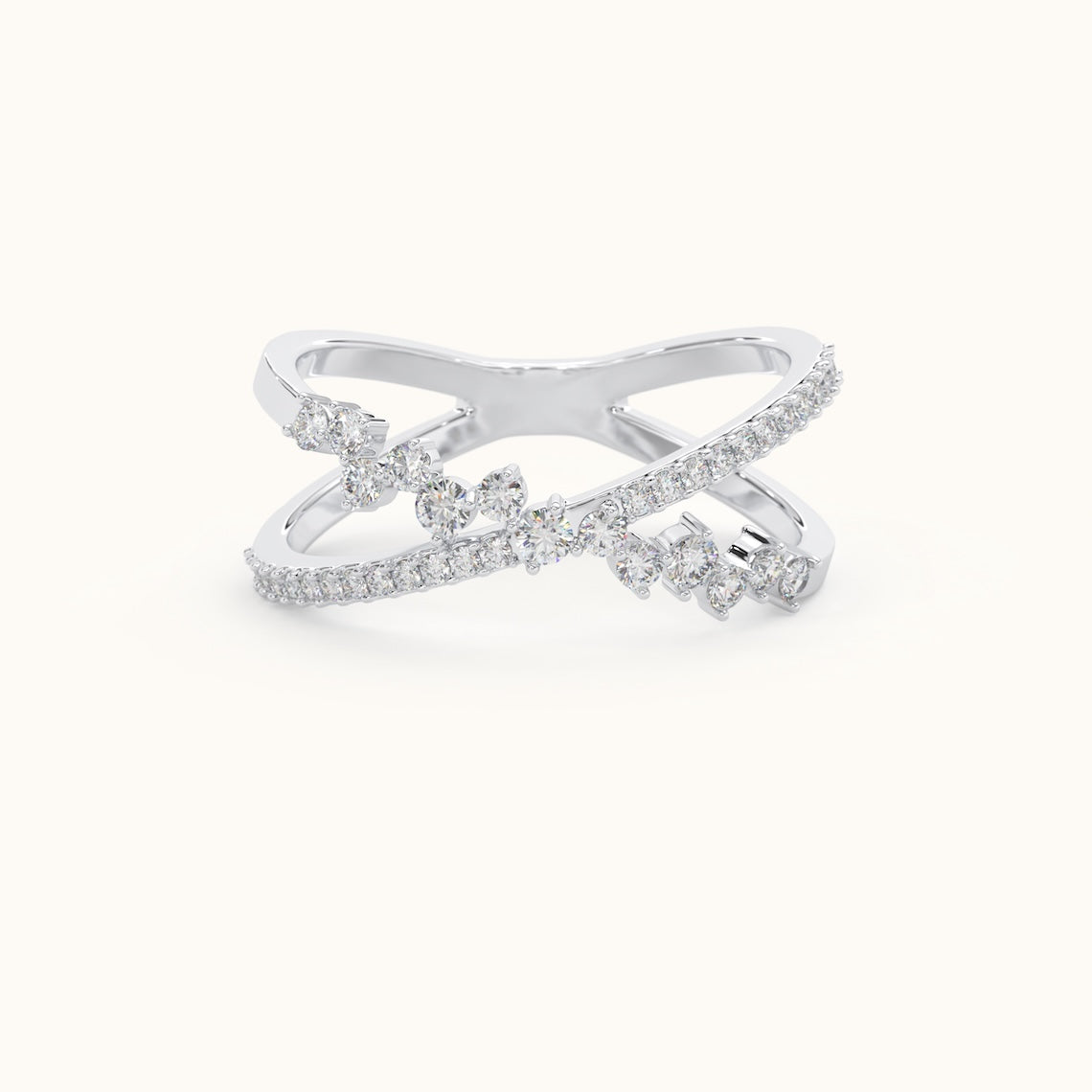 14k Gold Diamond Crossover Band Ring