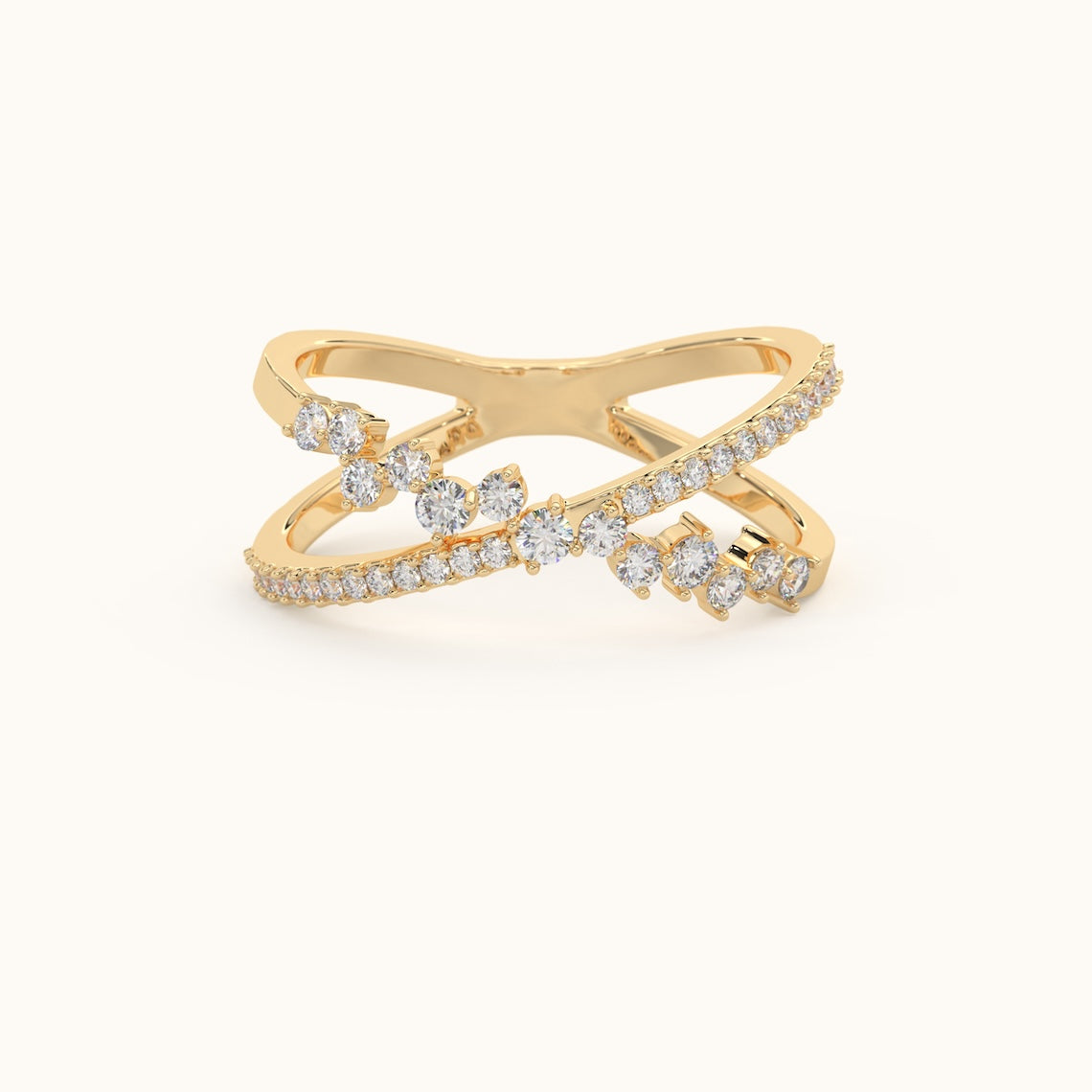 14k Gold Diamond Crossover Band Ring