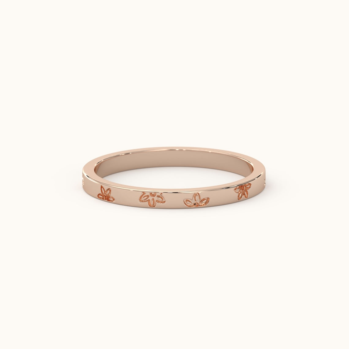 Flower Patterned Wedding Band 14k Gold