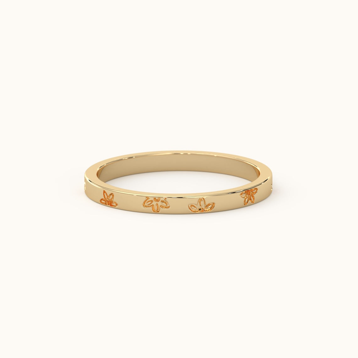 Flower Patterned Wedding Band 14k Gold