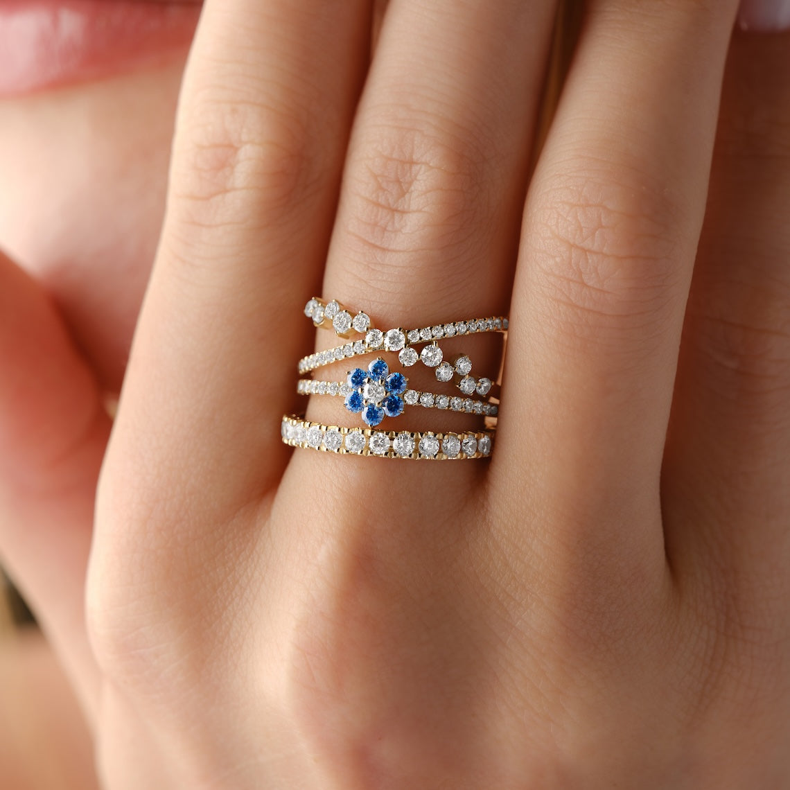 Floral Diamond Birthstone Ring 14 Gold