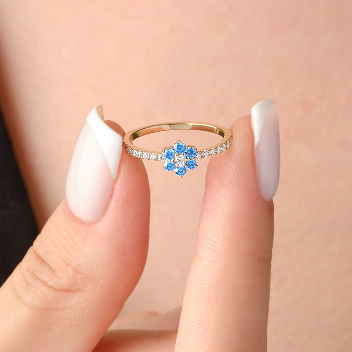 Floral Diamond Birthstone Ring 14 Gold
