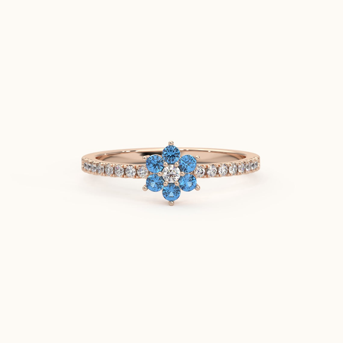 Floral Diamond Birthstone Ring 14 Gold