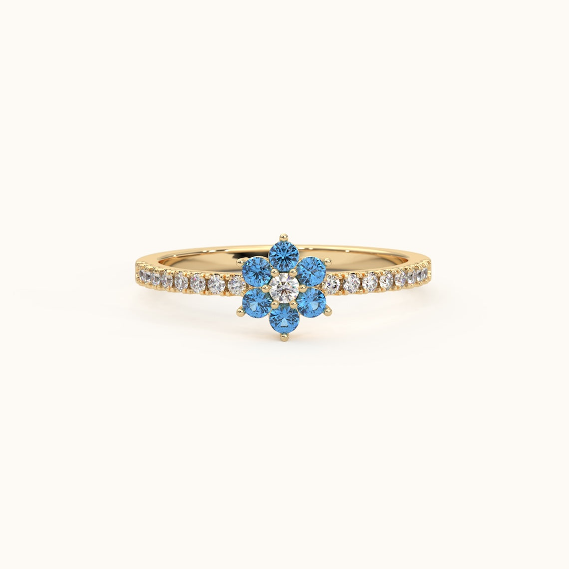 Floral Diamond Birthstone Ring 14 Gold