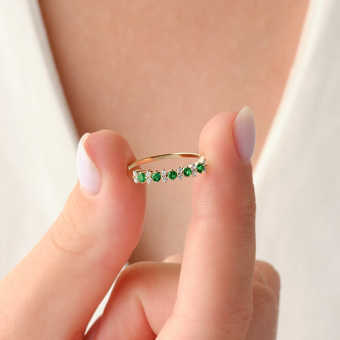Round Diamond Gemstone Ring 14k Gold