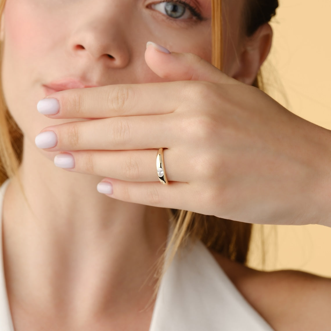 Flush Set Solitaire Diamond Ring 14k Gold