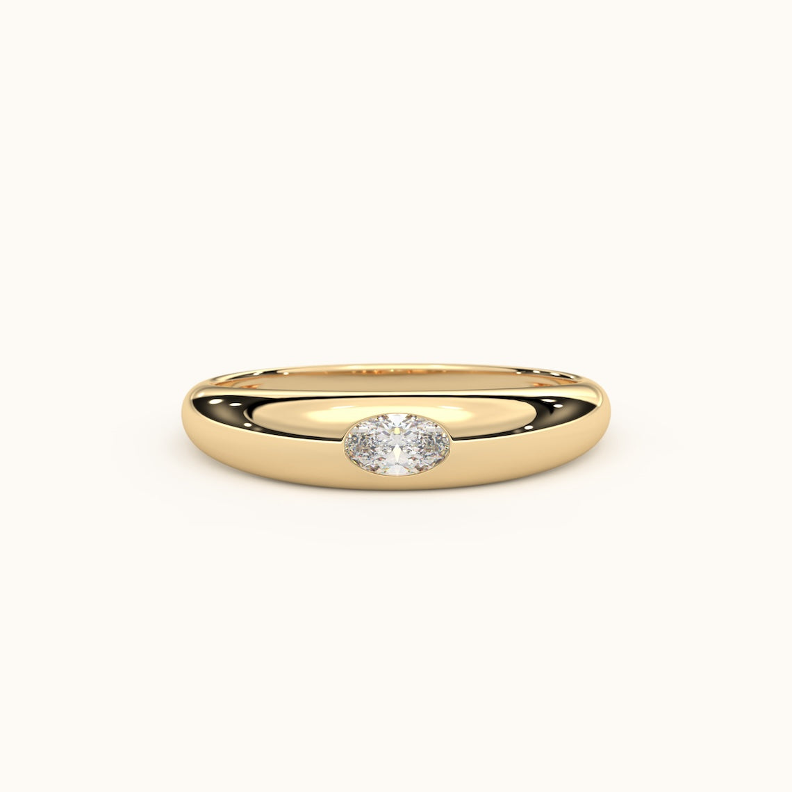 Flush Set Solitaire Diamond Ring 14k Gold