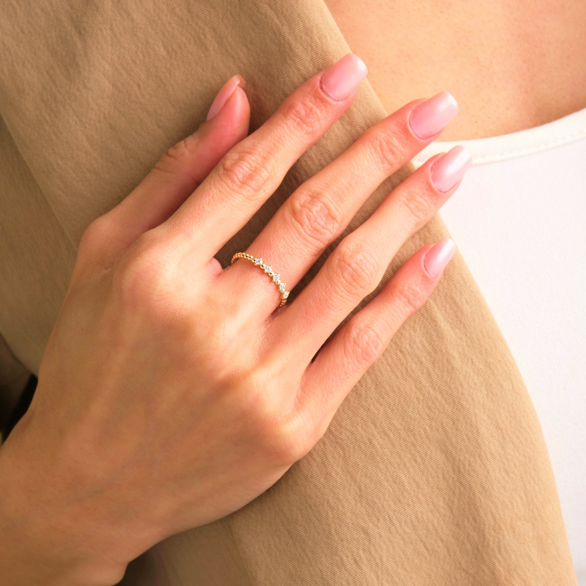 beaded floating diamond ring