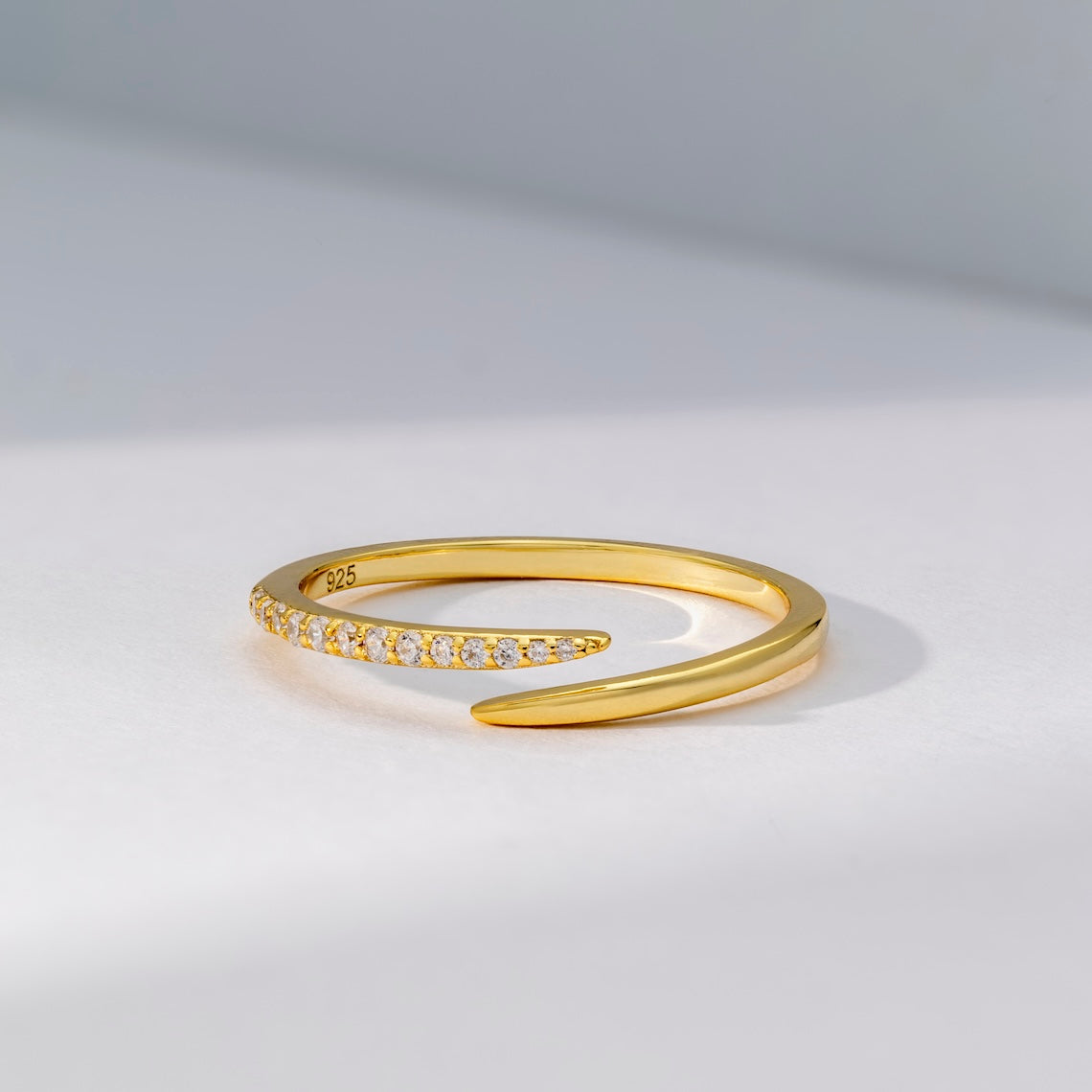 14k Gold Vermeil Spiral Ring With Diamond