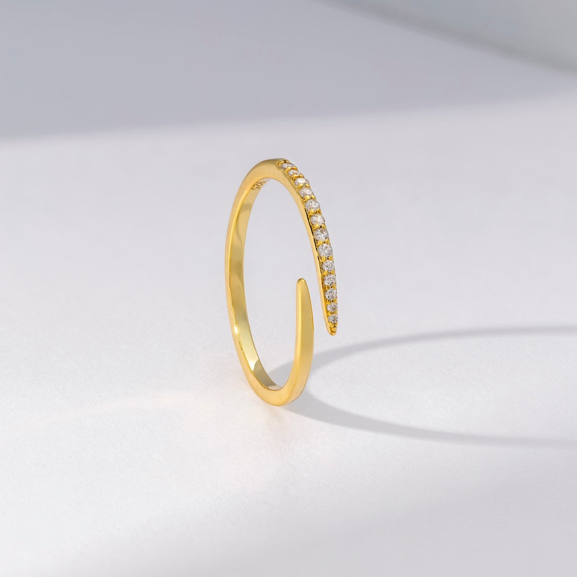 14k Gold Vermeil Spiral Ring With Diamond
