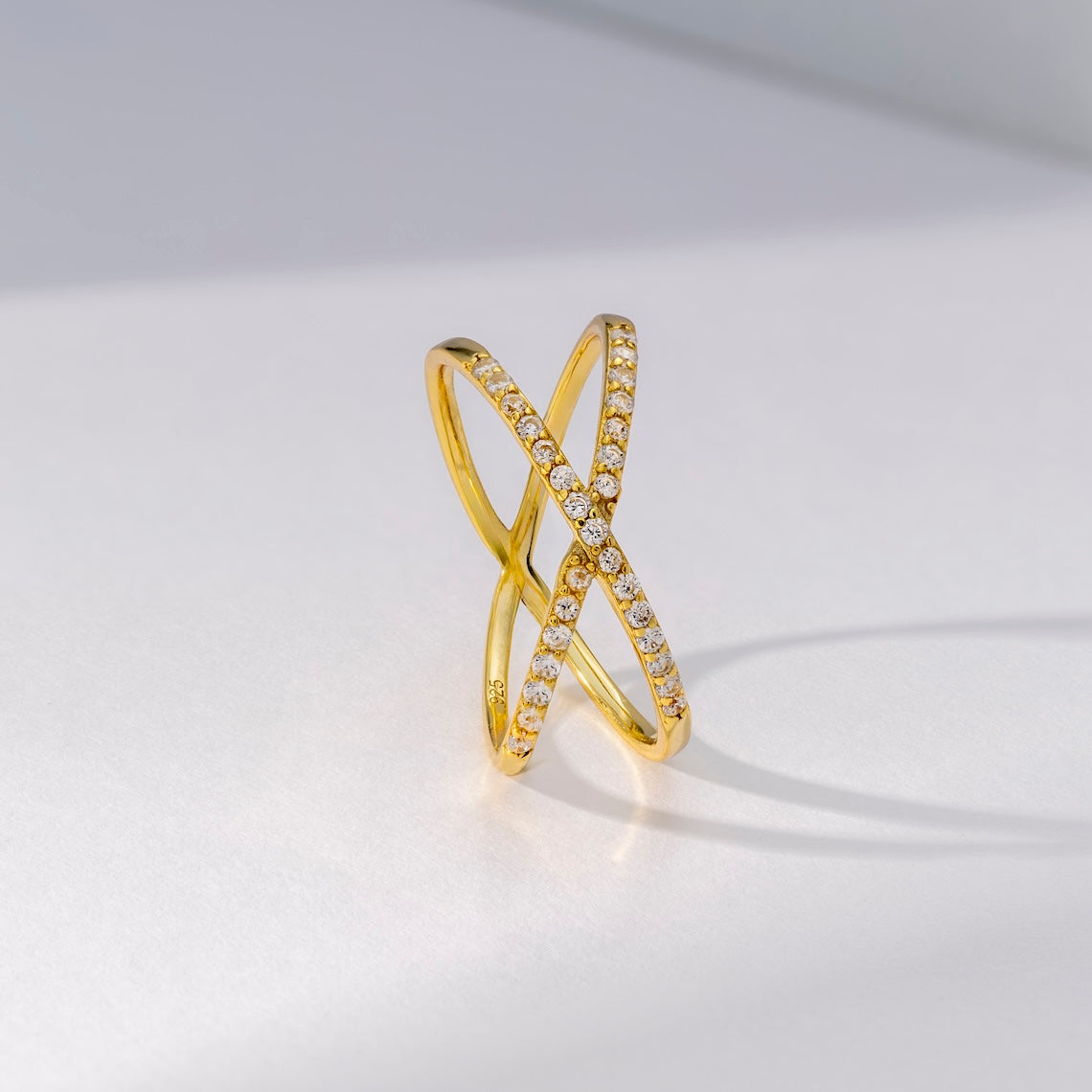 14k Gold Vermeil X Ring With Diamond