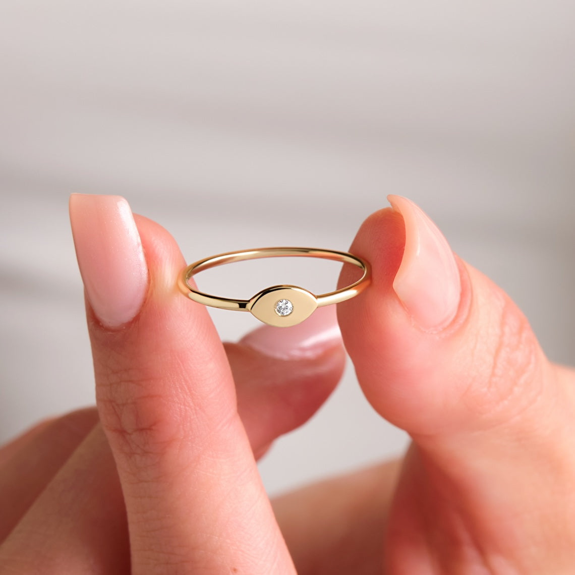 One Diamond Evil Eye Ring 14k Gold