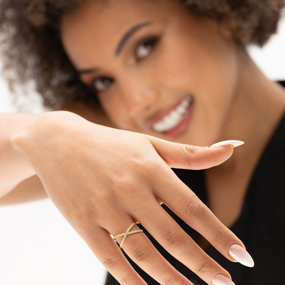 14k Gold Vermeil X Ring With Diamond