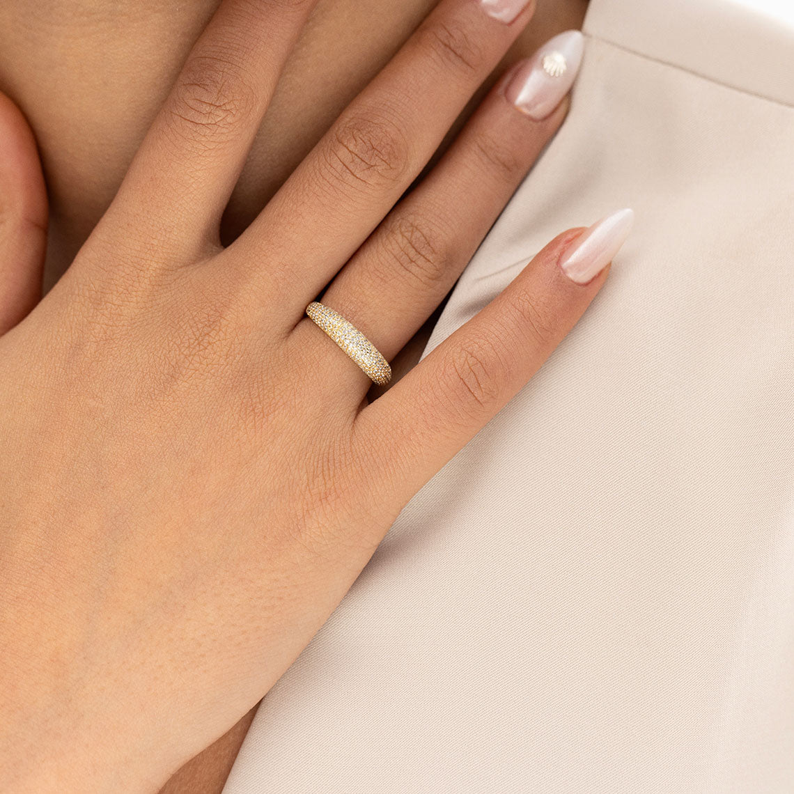 14k Gold Vermeil Pave Dome Ring