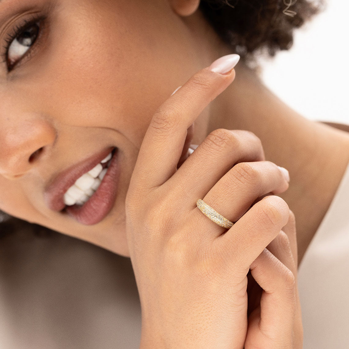 14k Gold Vermeil Pave Dome Ring